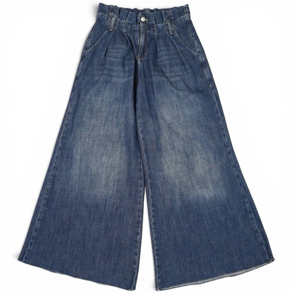 Free People We The Free Forager Wide Leg Jeans 26 Raw Hem High Rise Pleated